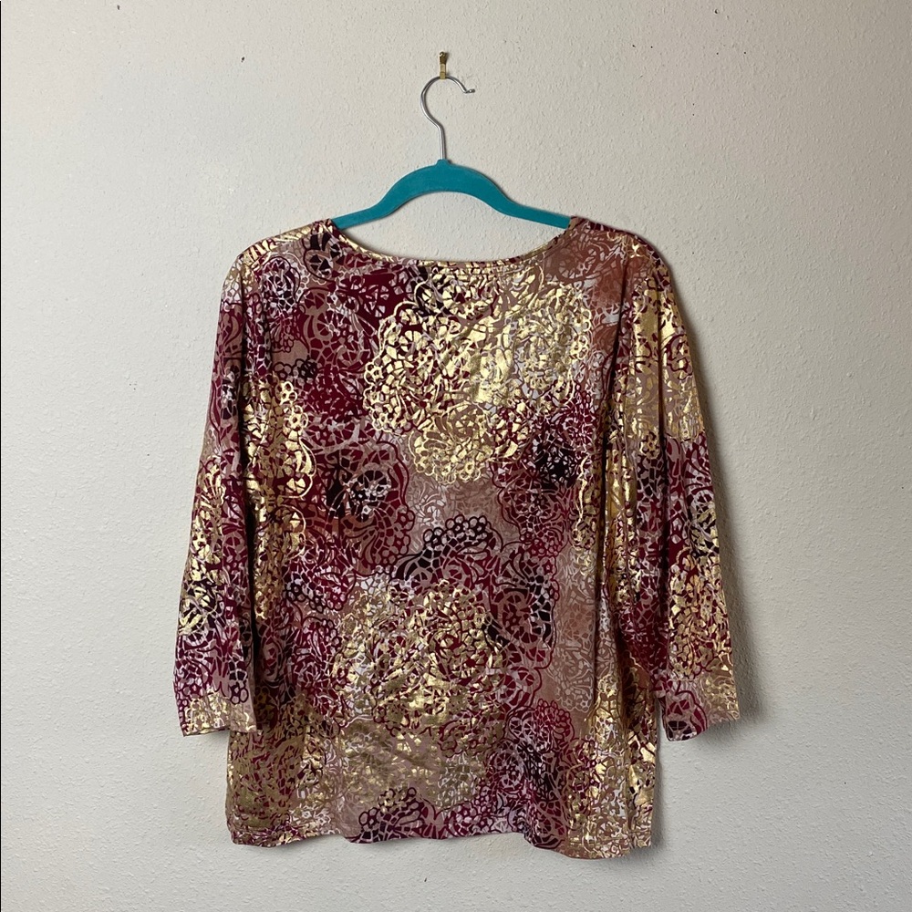 Chico's Zenergy Metallic Printed 3/4 Sleeve Blouse Top 2 (M/8) - Picture 6 of 6